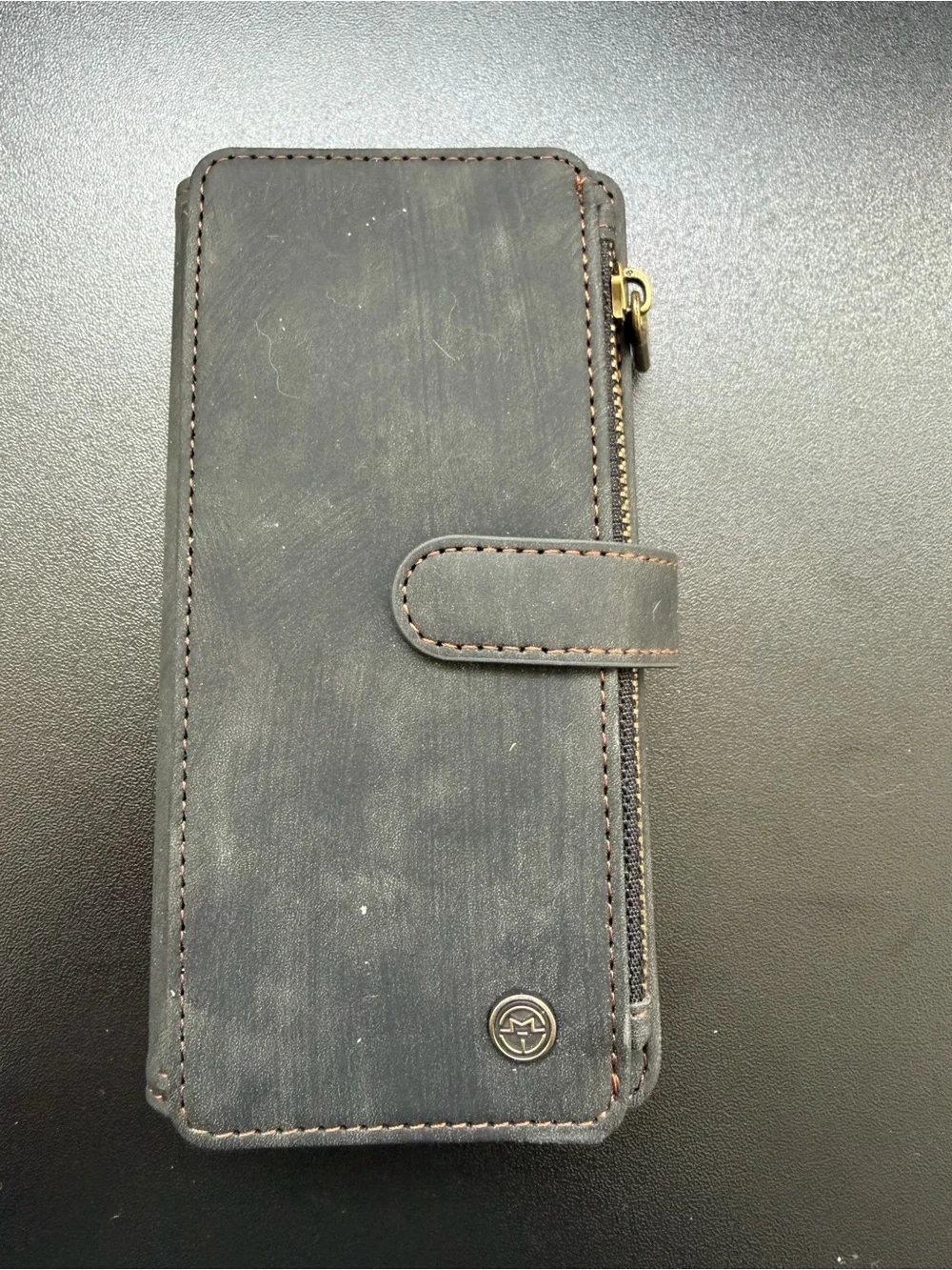 New iPhone 13/14 Case Wallet Leather Card Holder Gray Zipper Slot Professional
